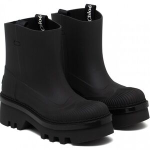 LIKE NEW! CHLOE Raina Black Platform Ankle Boots - Rubber Rain Boots - Size 37